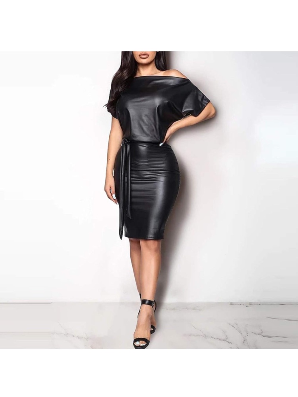 New with tags. Fashion Nova Black Faux Leather Midi Dress. Size S